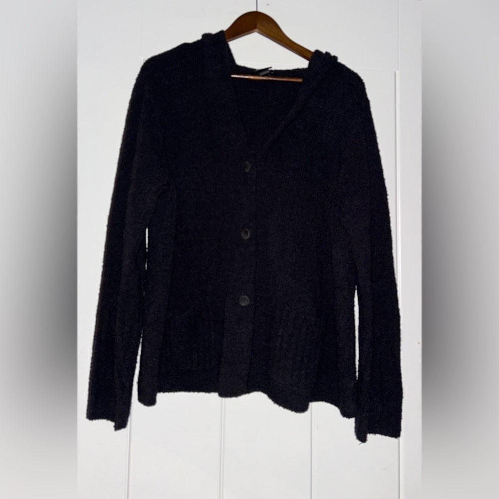 Eileen Fisher Wool Button Up Hooded Crepe Top Women XL Office Wear Closet Basic